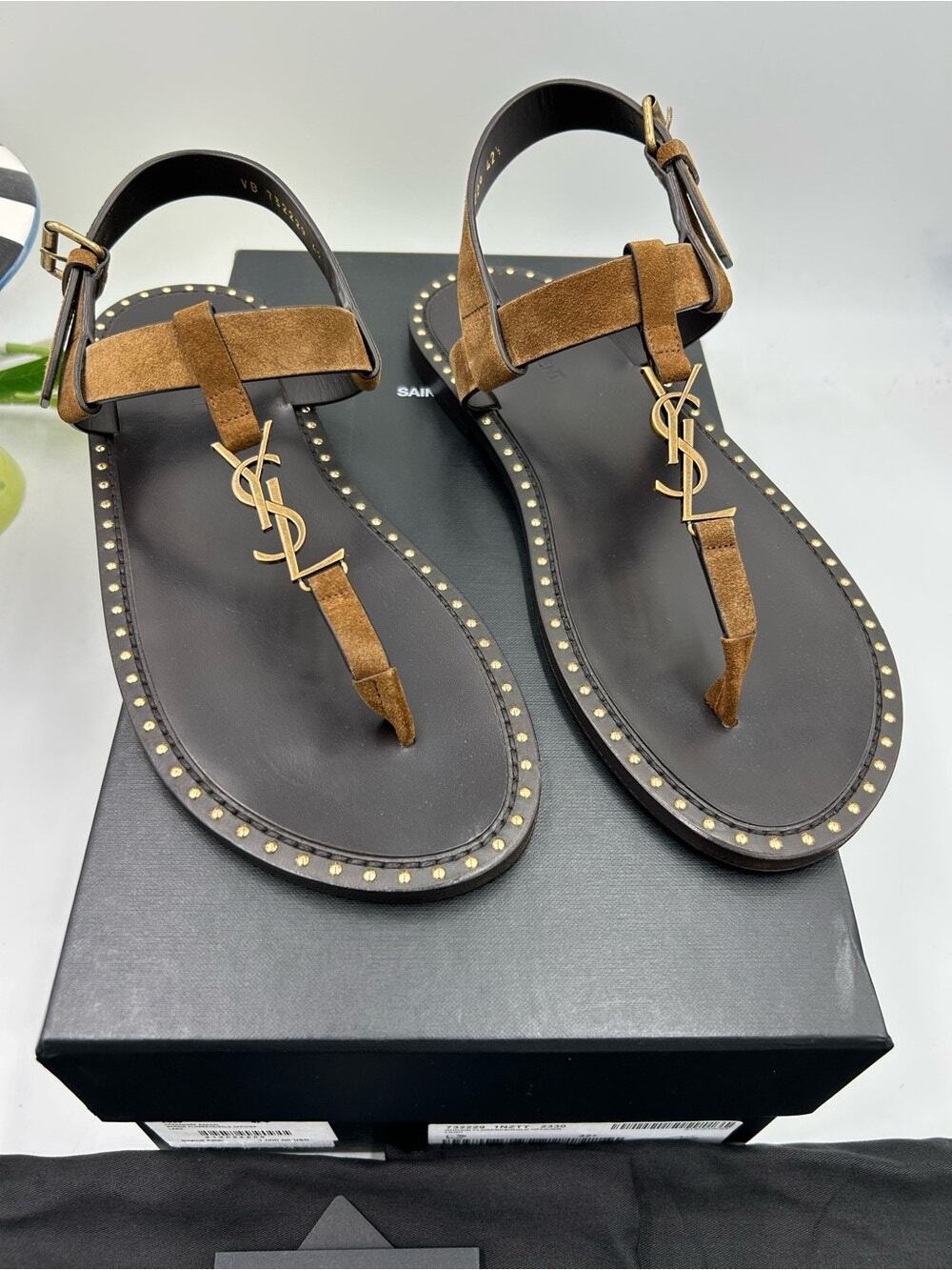 Men's Saint Laurent CASSANDRE YSL logo sandals size 42.5 made in Italy